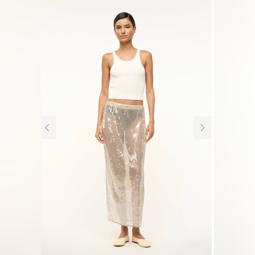 STAUD Cream Sequin Skirt